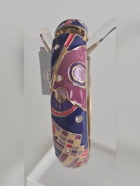 Sequin Enamel Abstract Pattern Hinged Bangle - Purple & Pink